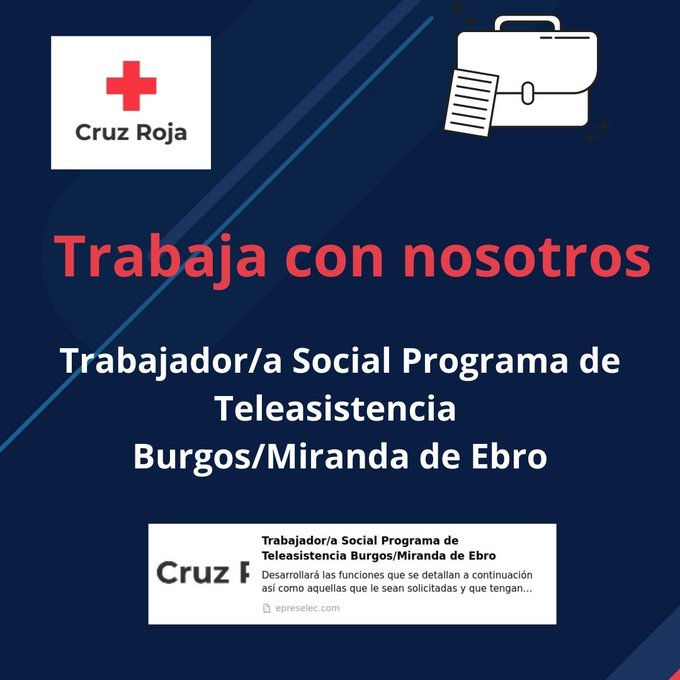 Oferta de trabajo para Cruz Roja Burgos.