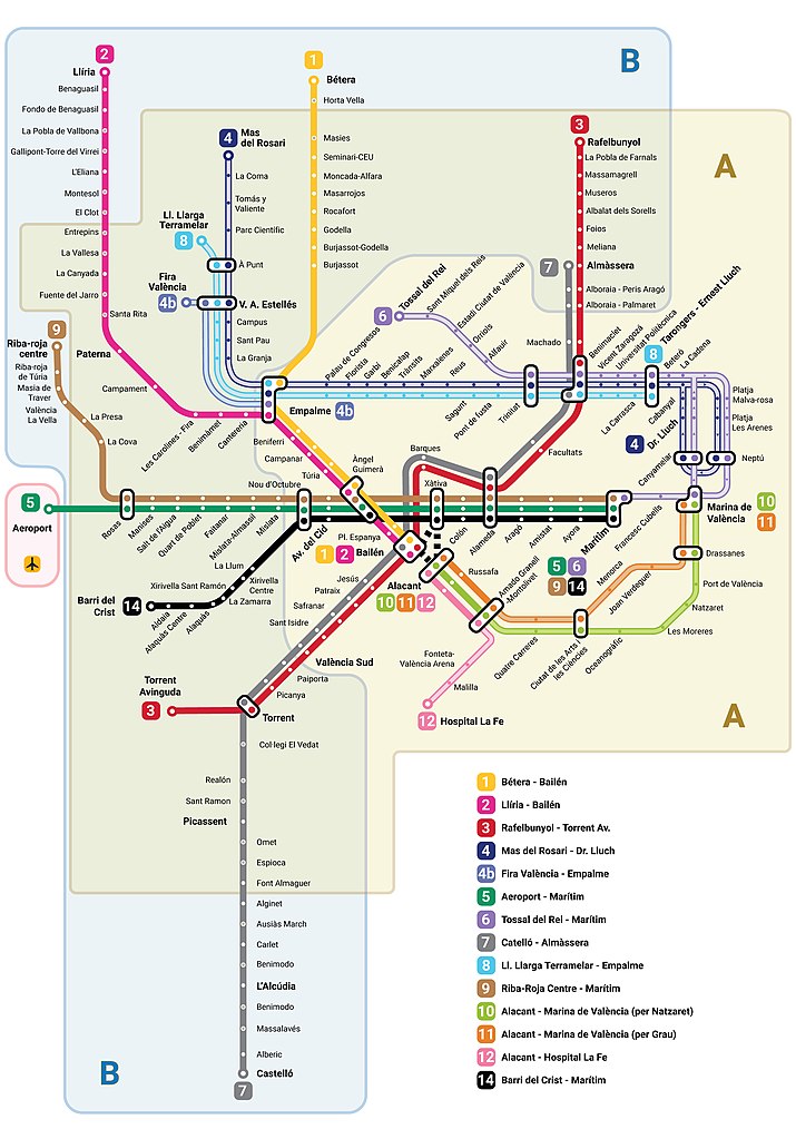 Mapa de Metrovalencia, una de las redes de transporte público gratis incluídas en la medida